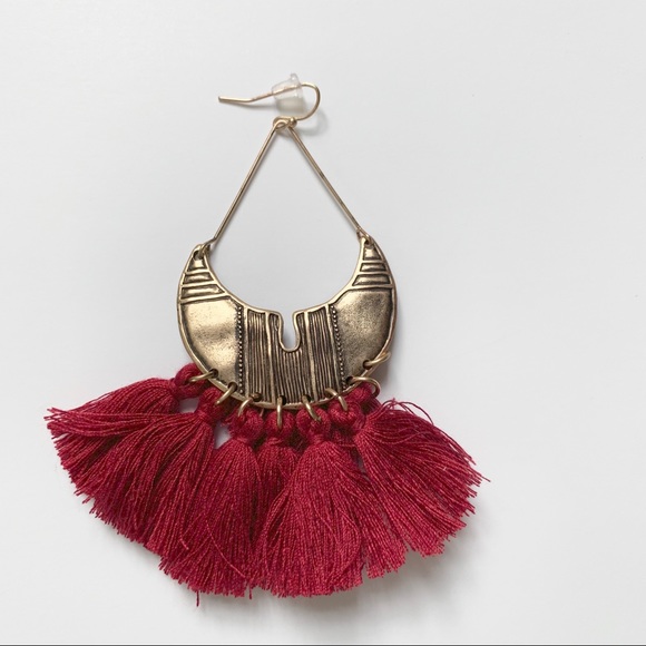 Boho Drop Etched Burnished Gold Tassel Earrings - Picture 4 of 5